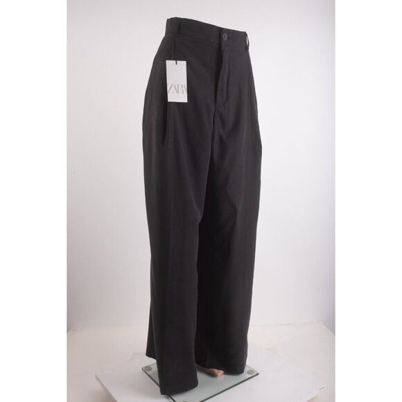 Zara Womans Pants trouser Size L Black Wide Leg High Waist 5427/420 NWT - Picture 2 of 7